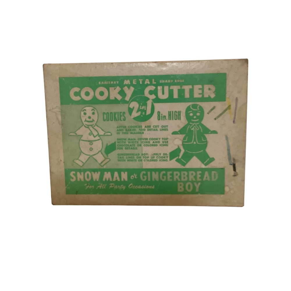 Vintage 8 Inch Metal Cookie Cutter 2-in-1 Snowman Gingerbread Boy Original Box
